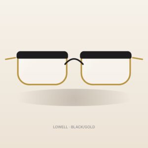 Lowell black/gold browline eyeglasses – front view